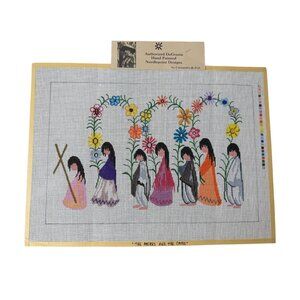 Hand-Painted Needlepoint Canvas "The Arches And The Cross" By Ted De Grazia